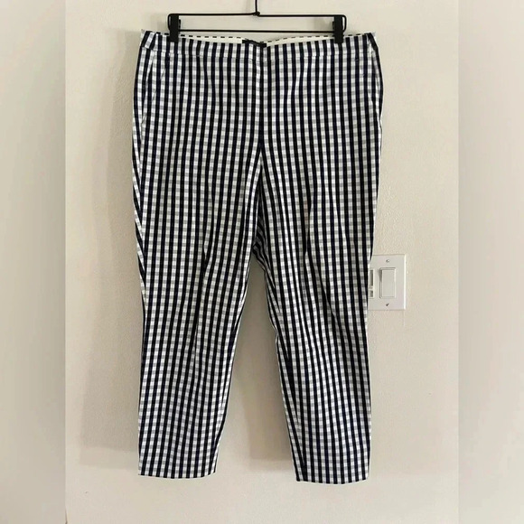 J.Crew Martie Navy White Gingham Crop Chino Stretch Ankle Work Pant Women’s XXL - Picture 1 of 8